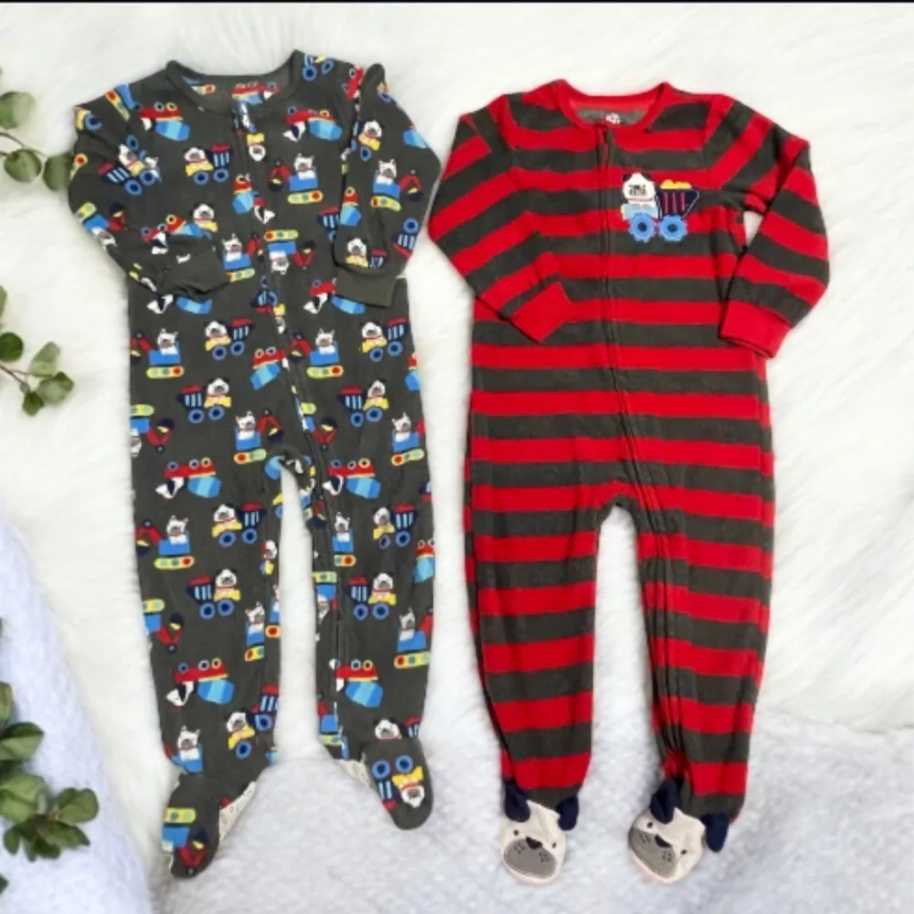 Kids Headquarters  Set of 2 Striped Red and Gray Kids One Piece Pajamas